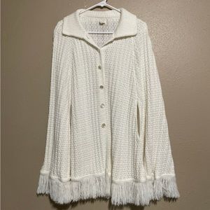 Vintage White Knit Cardigan Poncho Sweater Women’s OSFM